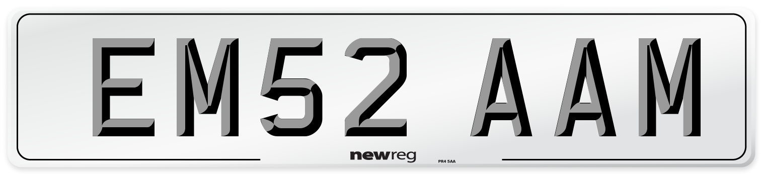 EM52 AAM Number Plate from New Reg